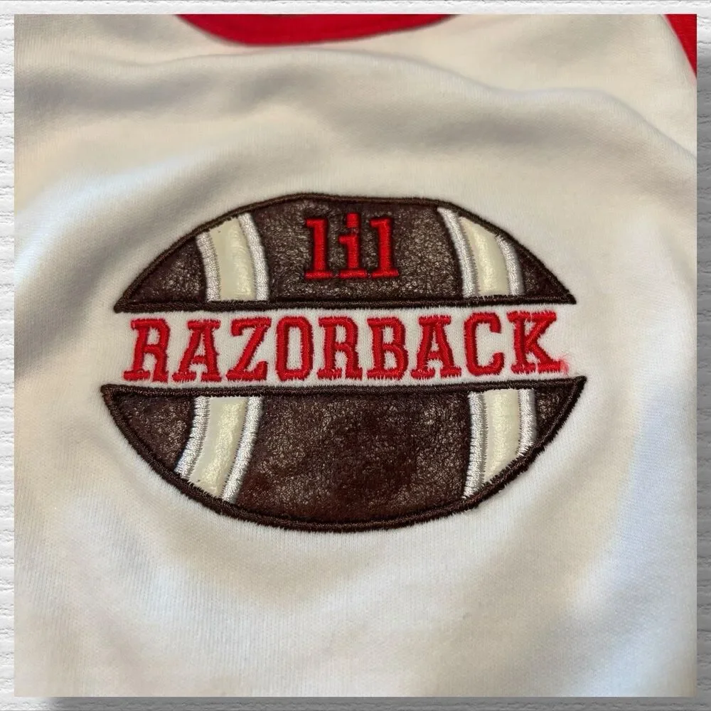 Arkansas “Lil Razorbacks” Embroidered Football Bib With Red Trim NWOT